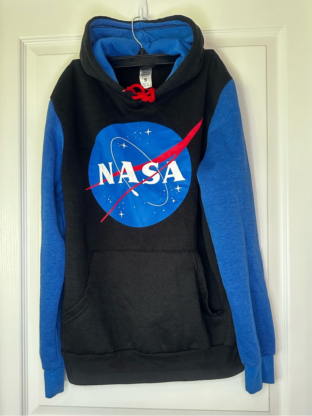 Fifth Sun Black and Blue NASA Crewneck Hoodie with Red Accents